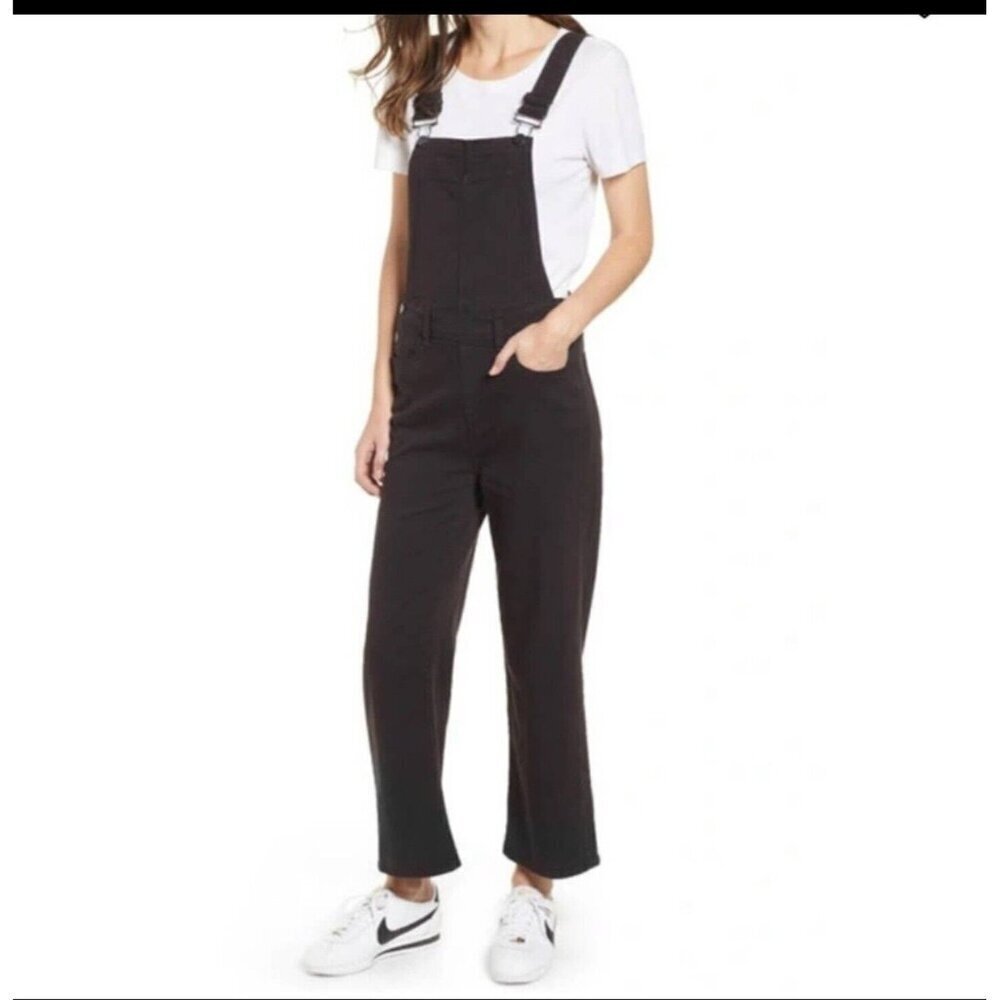 Paige Size 24 Nellie Overalls Black Overdye Denim Wide Leg Cropped New